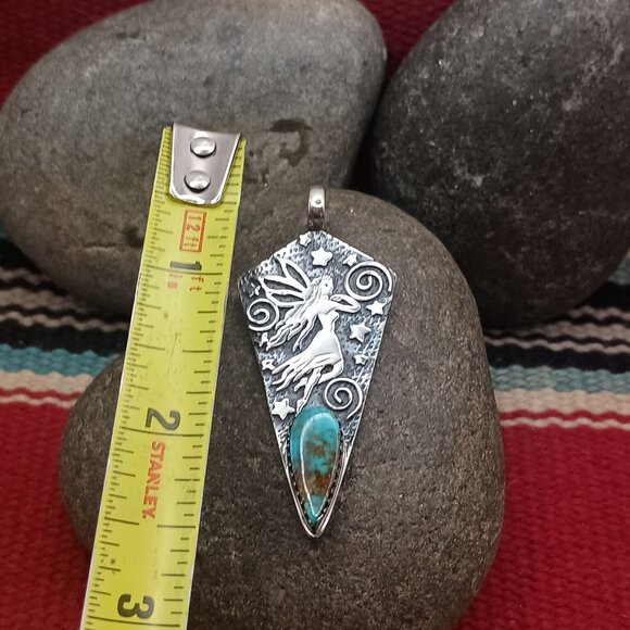 Sterling Silver Fairy Pendant Necklace Turquoise Moon Stars - Picture 5 of 8